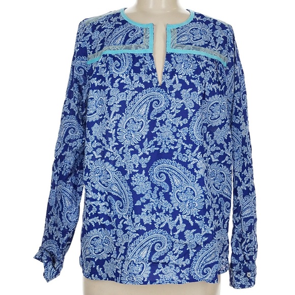 J. Crew Factory Tops - NWOT Blue Paisley Split-Neck Women's Top